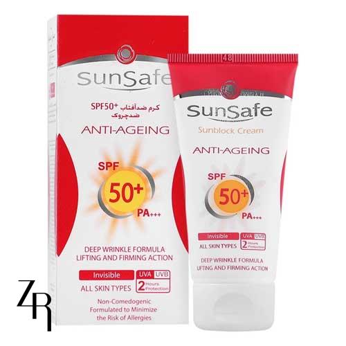 کرم ضد آفتاب ضد چروک بی رنگ + 50 SPF سان سیف
