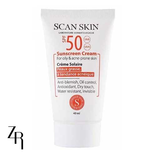 کرم ضدآفتاب بی‌رنگ  مناسب پوست چرب و مستعد جوش SPF50 اسکن اسکین 